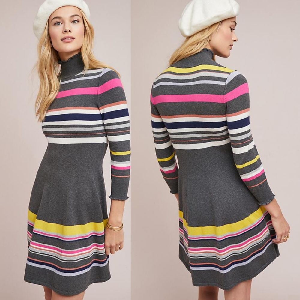 Anthropologie Striped Turtleneck Sweater Dress